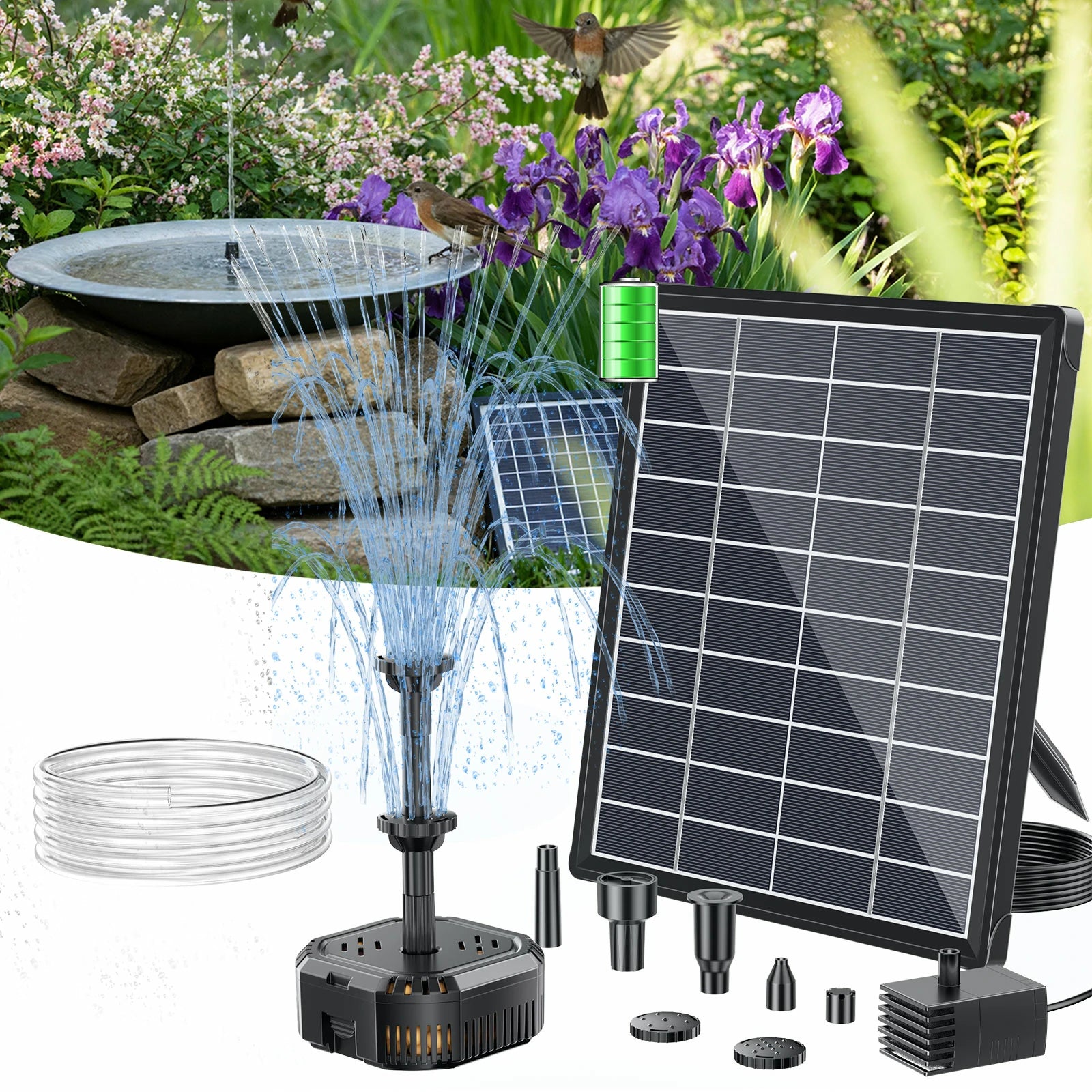 SPF100 6.5W 60GPH Solar Pond Filter Fountain with Battery