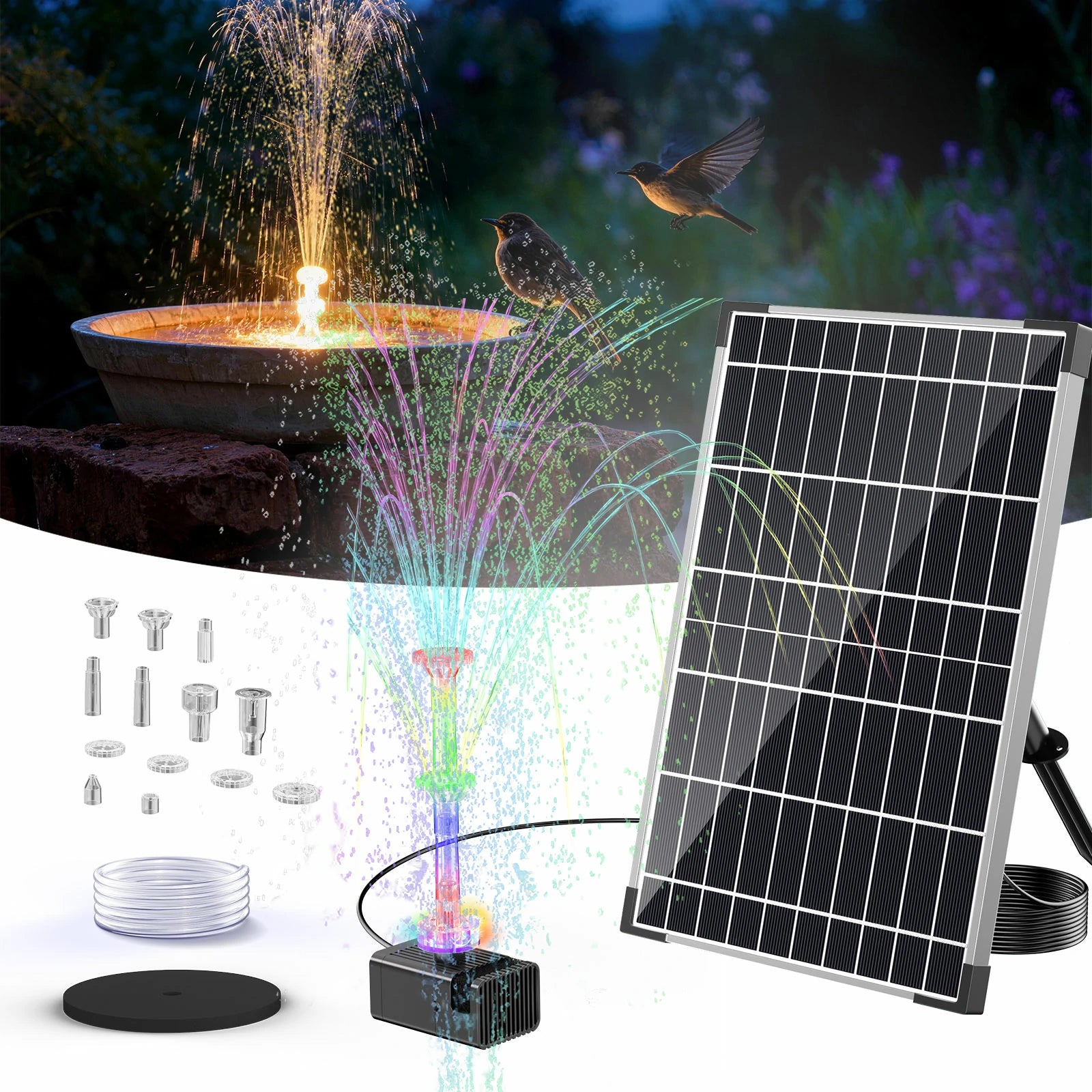 12W Solar Fountain Pump with Battery & Light