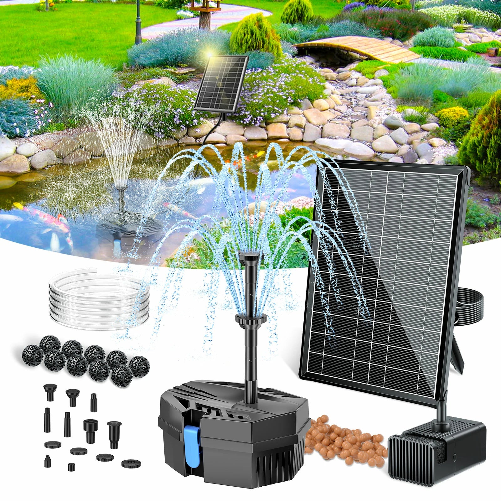 8W 80GPH Solar Pond Filter Fountain