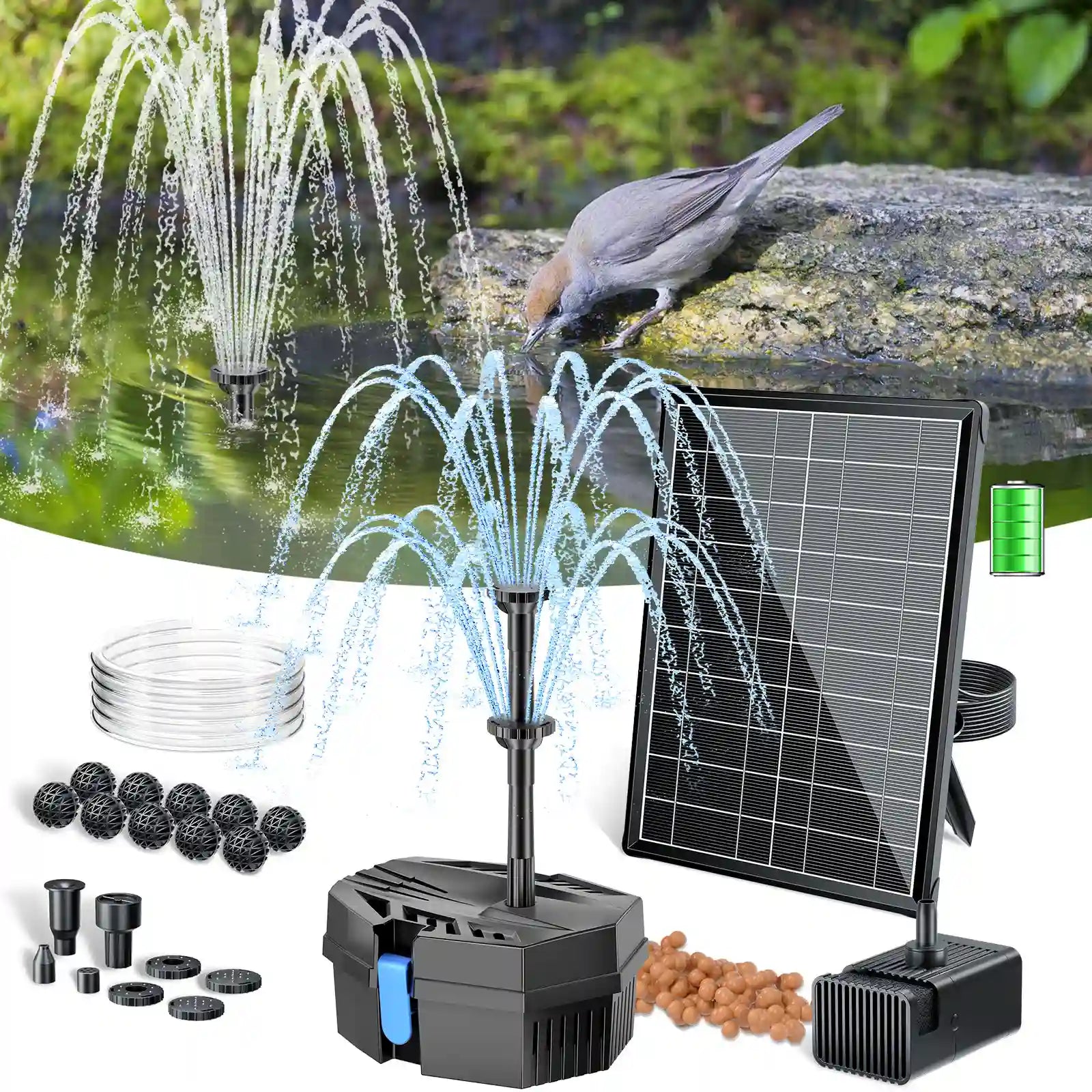 8W Solar Pond Filter Fountain with Battery