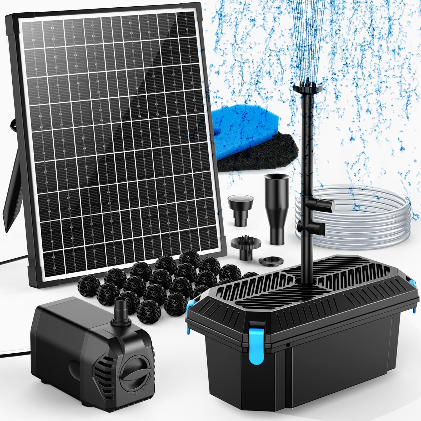 20W Solar Water Pump
-320GPH Pond Filter Kit