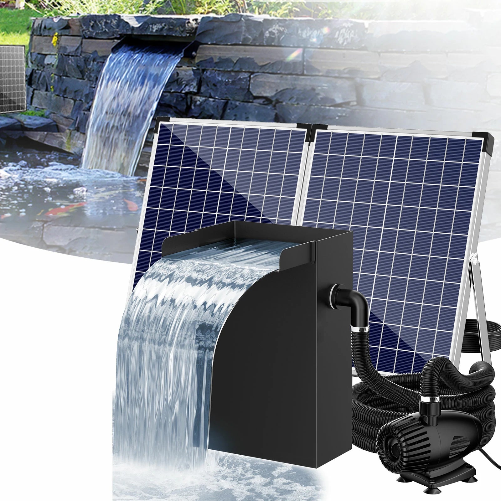 55W 580GPH Solar Waterfall Pump Kit with 8"x13.4" Spillway
