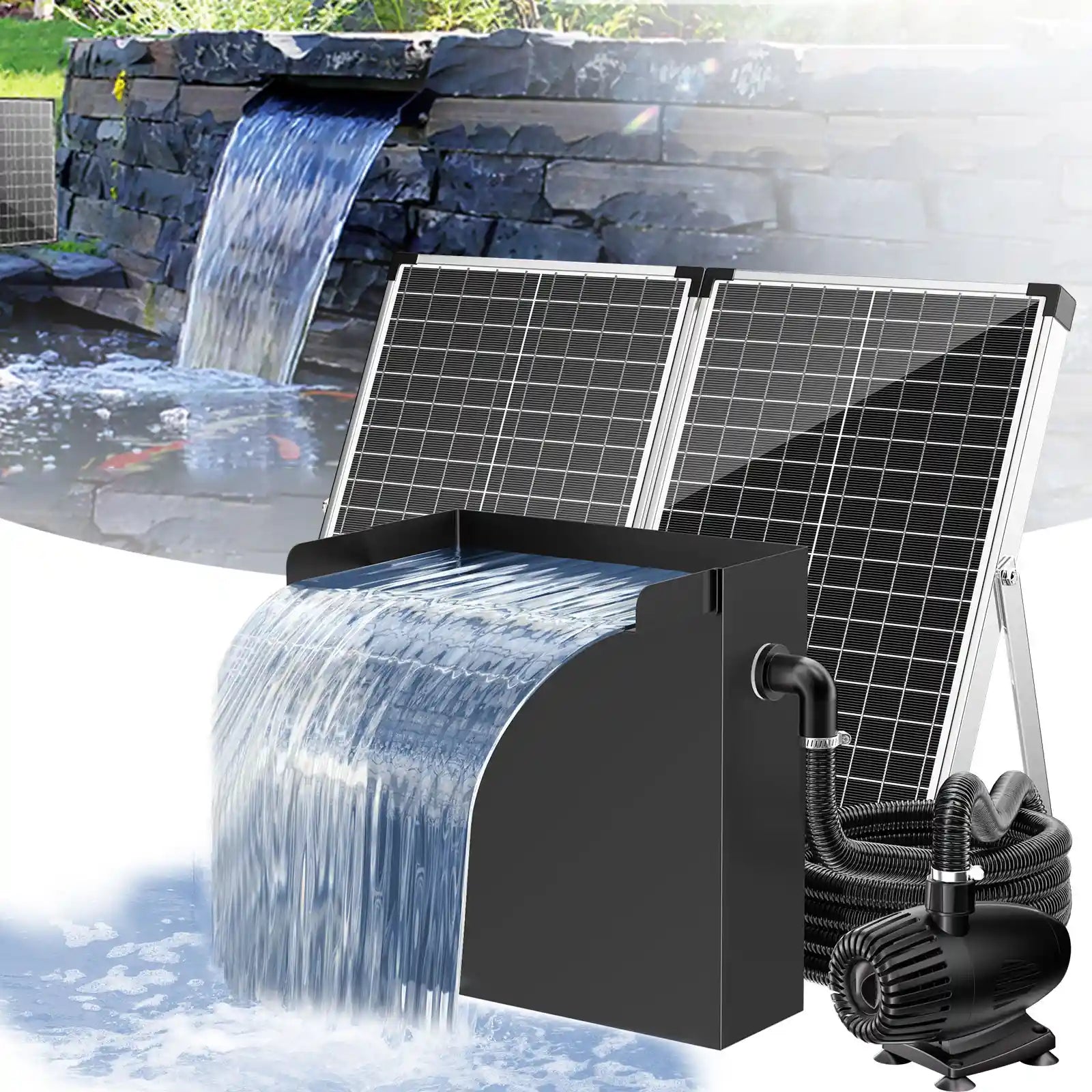 70W 680GPH Solar Waterfall Pump Kit with 12"x13.4" Spillway