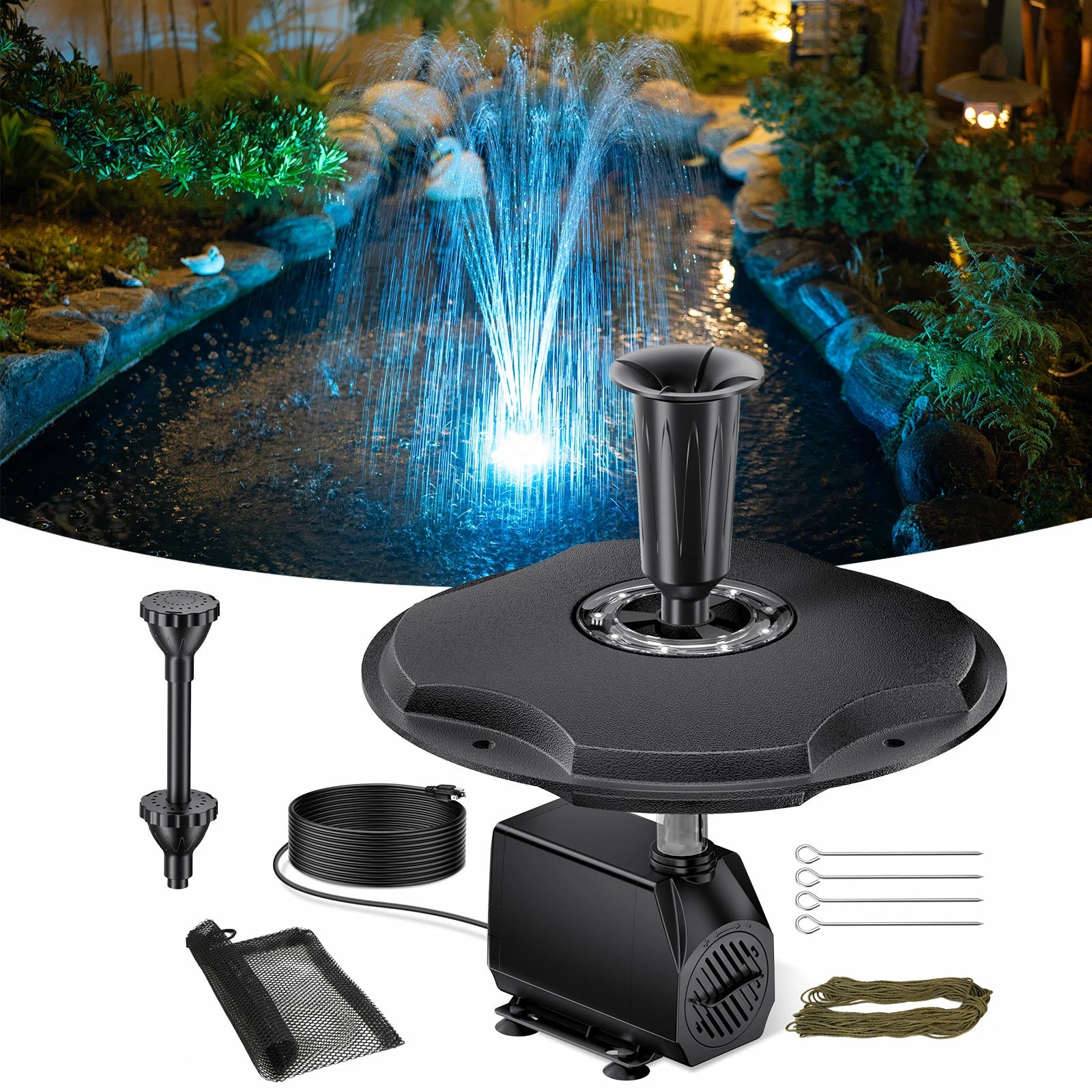 660GPH Floating Fountain with LED Light