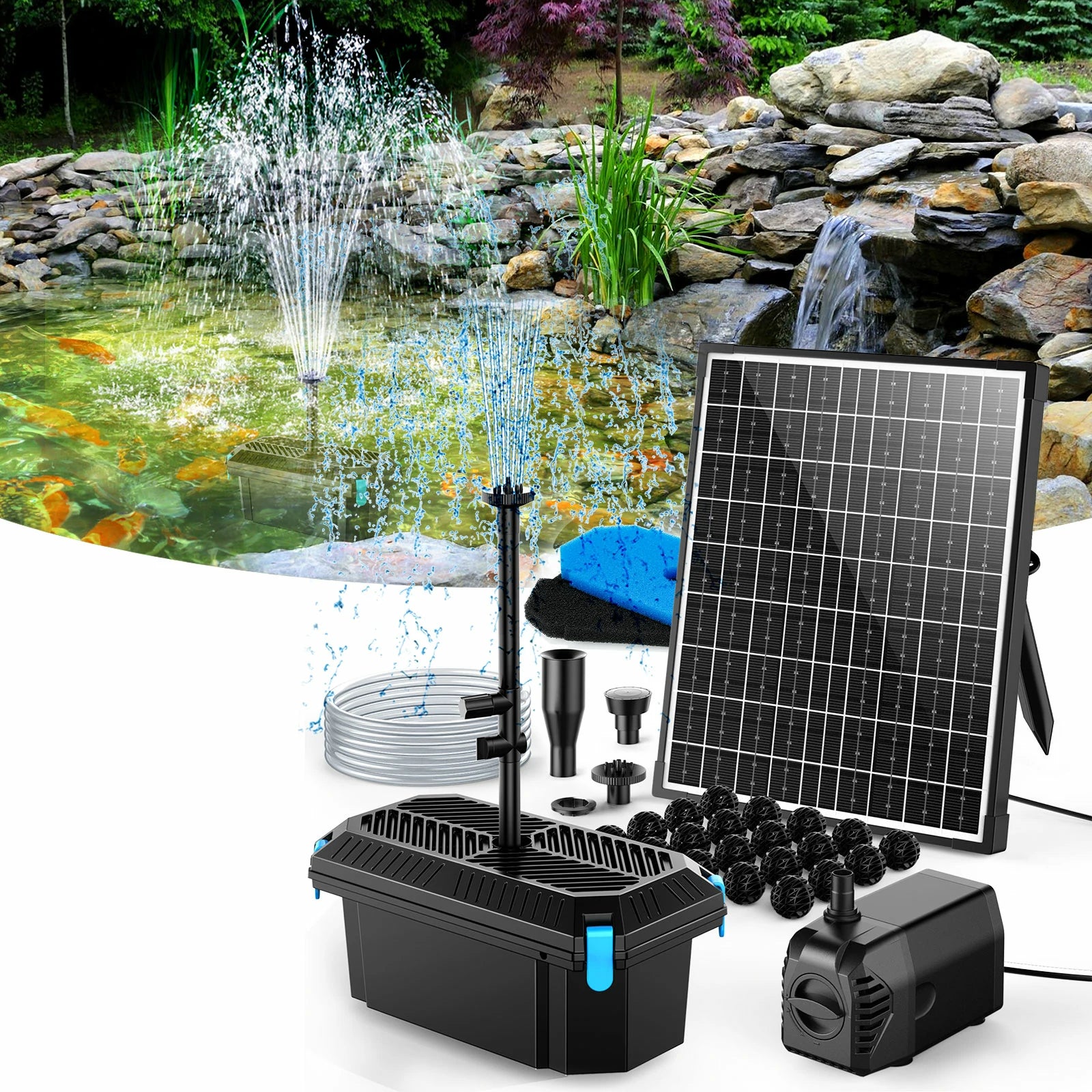 SPF326 20W 280GPH Solar Pond Filter Fountain