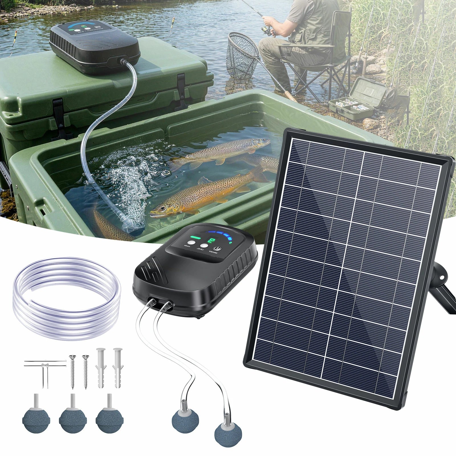 8W Solar Pond Aerator With 4400mAh Battery