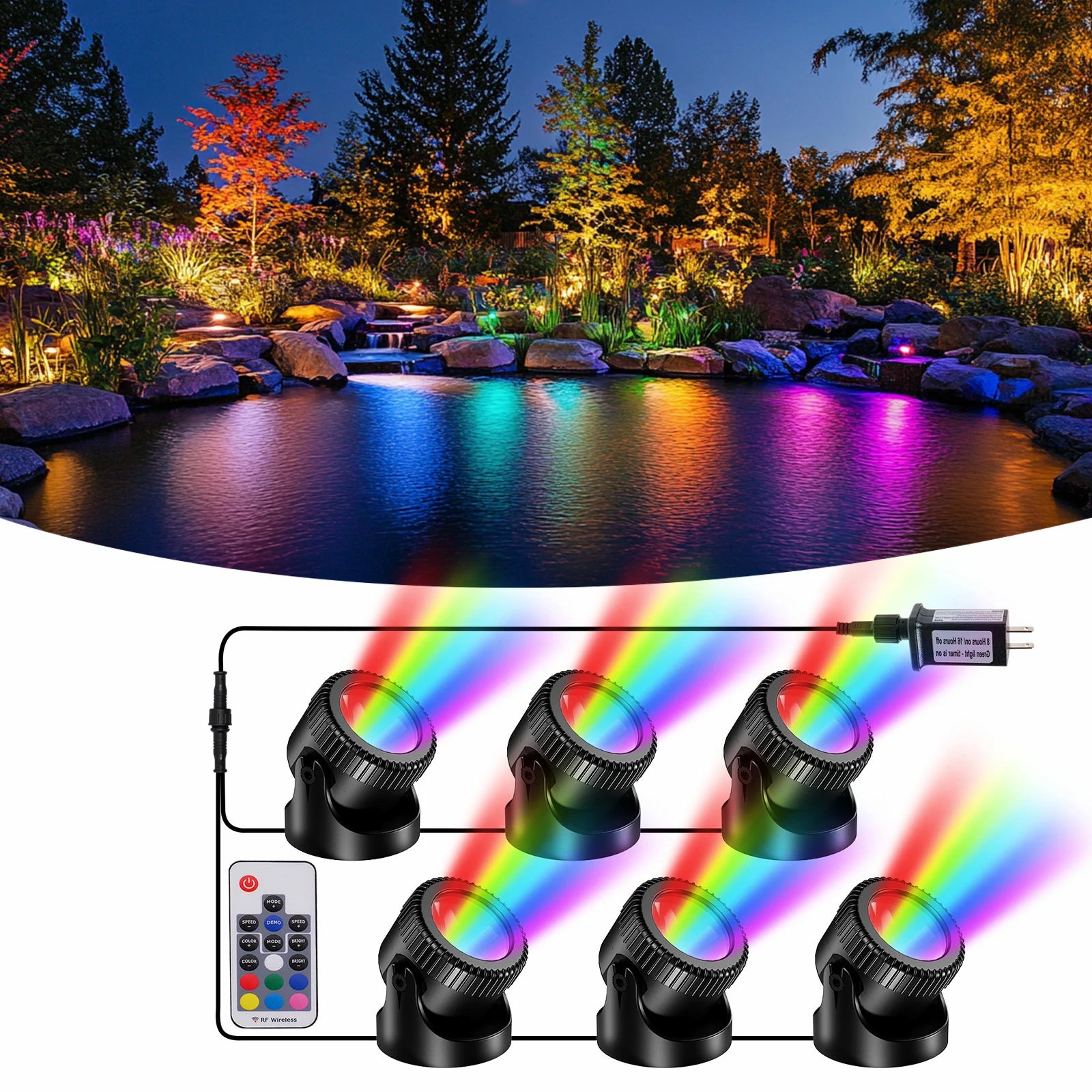 6-Head Colored Underwater Electric Pond Lights