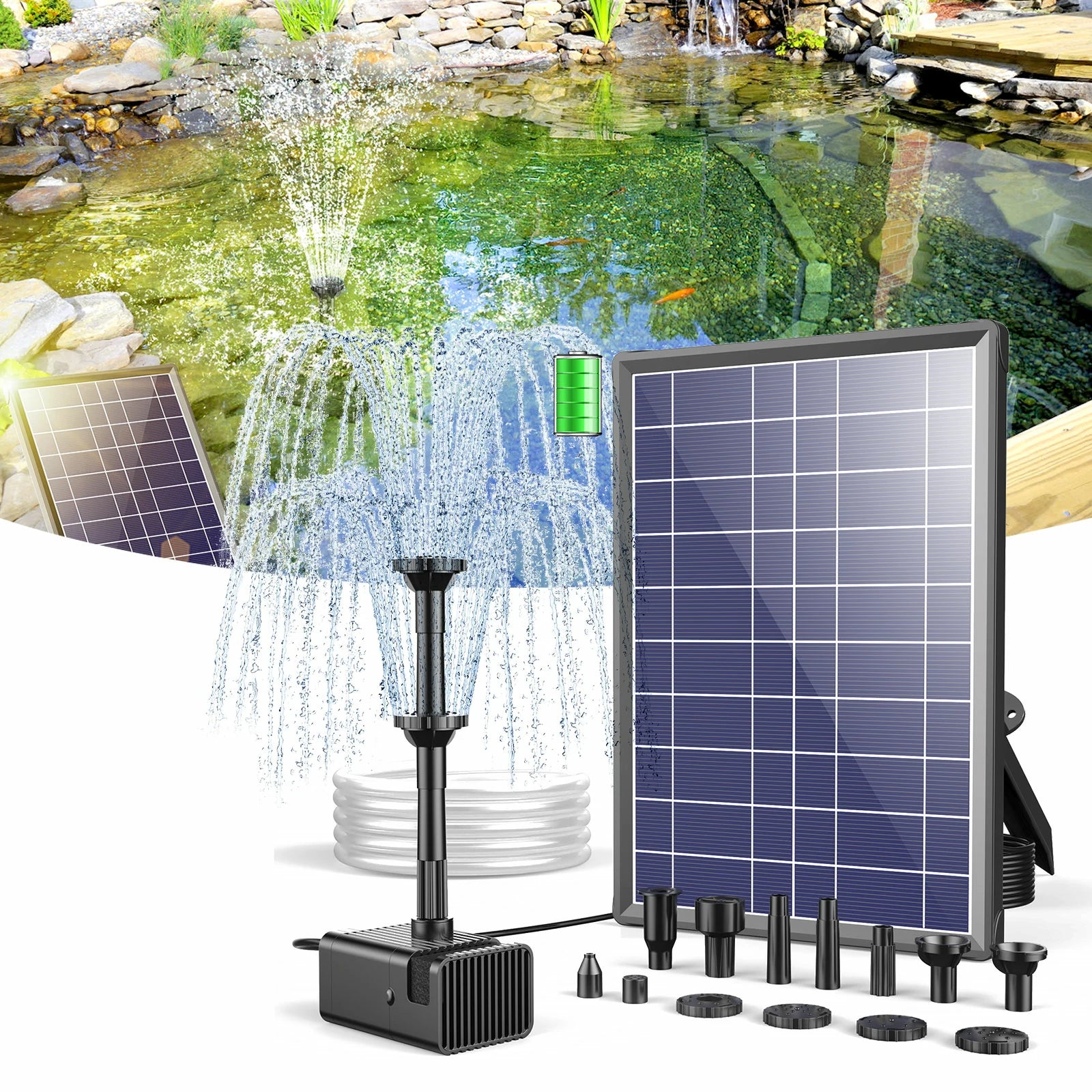 8W 80GPH Solar Birdbath Fountain Pump with Battery