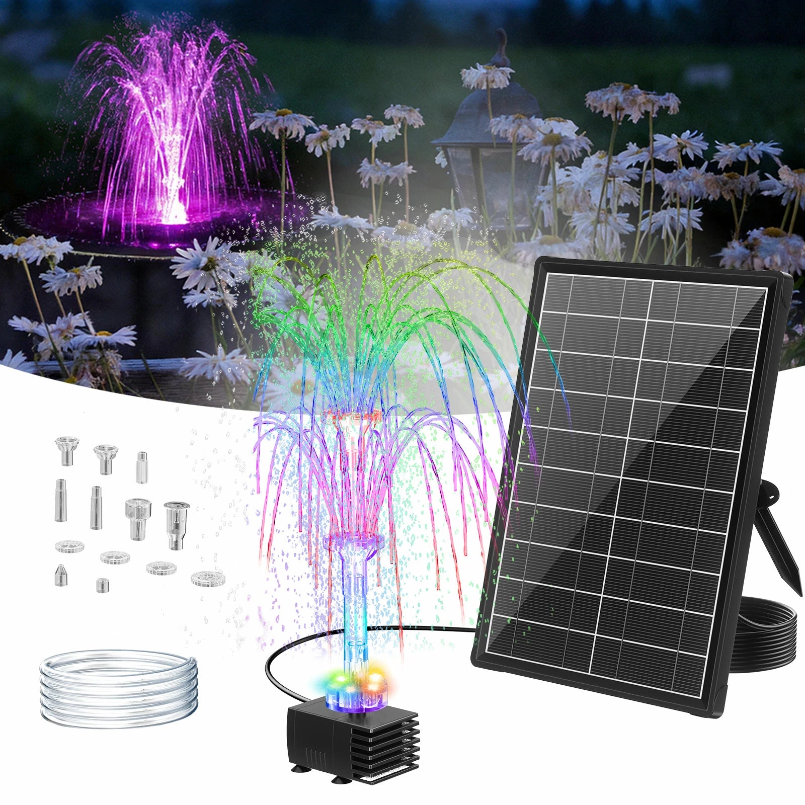8W Solar Fountain Pump with Battery & Light