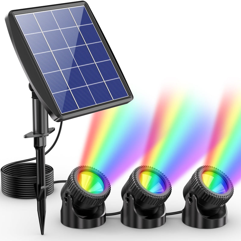 Underwater Solar Pond Lights RGB Fixed Color Modes IP68 Waterproof Adjustable Heads 3 Headlamps